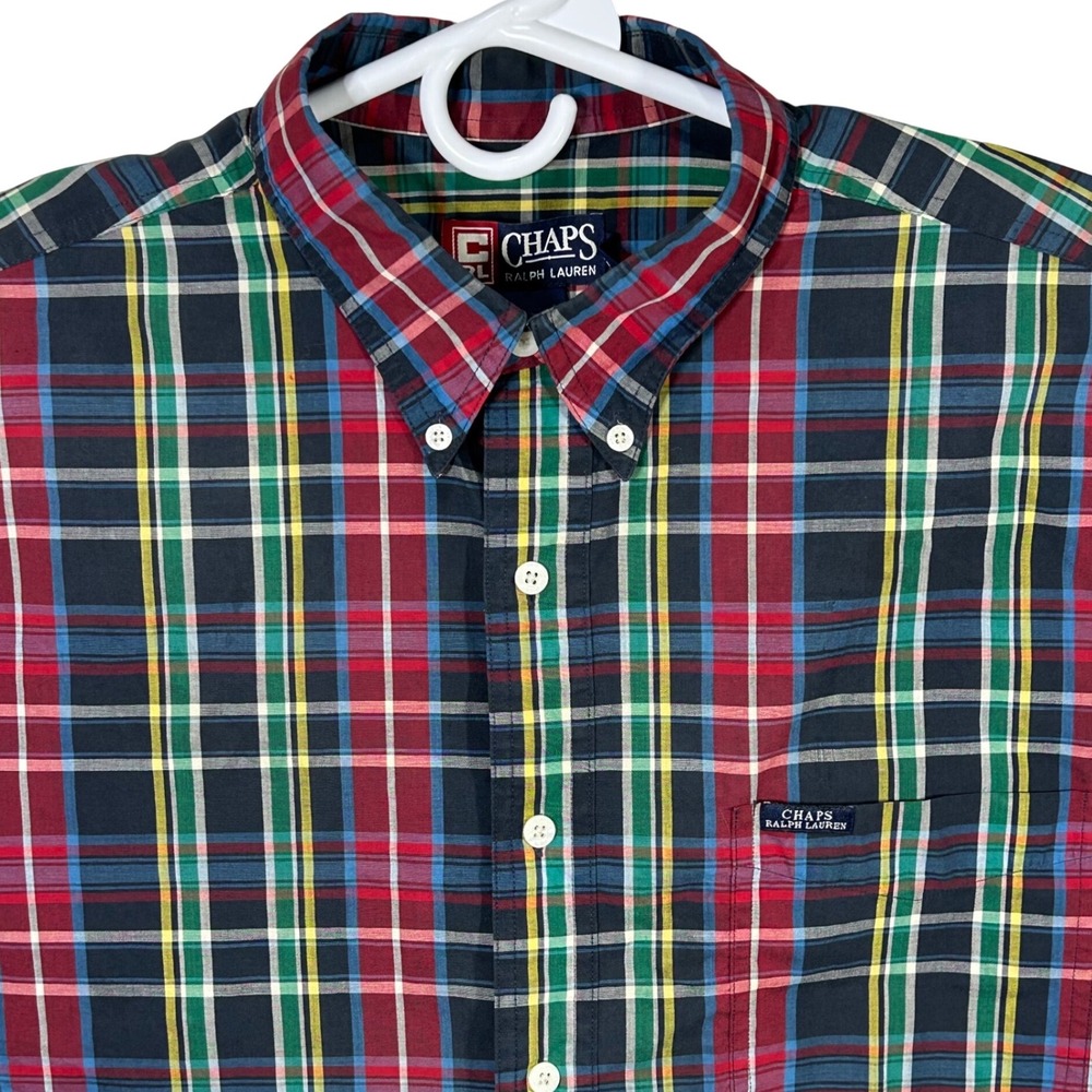 CHAPS Ralph Lauren Mens Plaid Button Down Shirt Short Sleeve Classic‎ Fit XL
